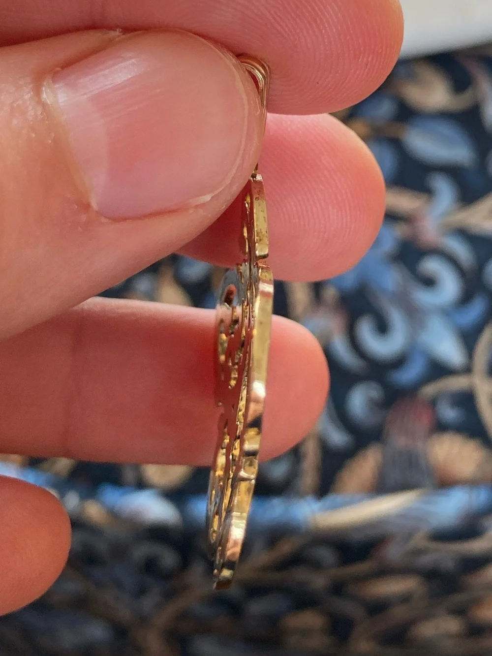 Vintage Gold & Sterling Fleur de Lis Filagree Pendant